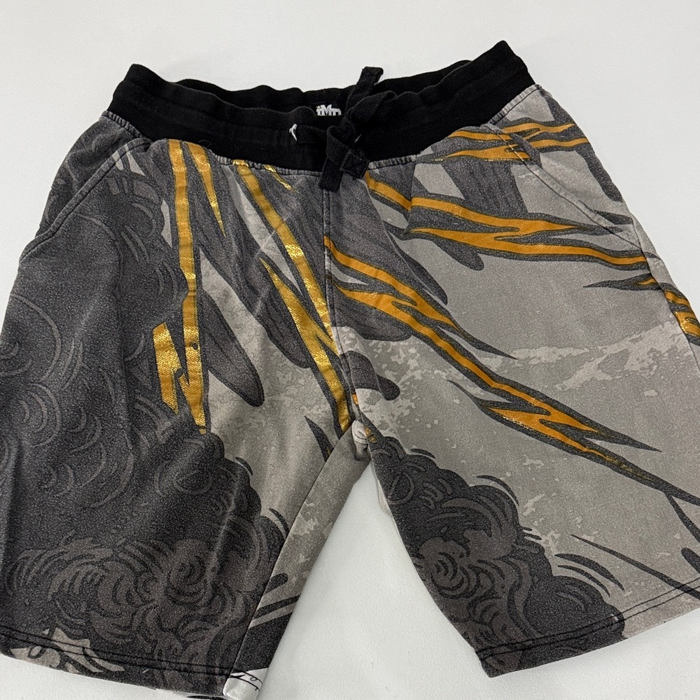 Men's Grey and Gold Graphic Athletic Shorts